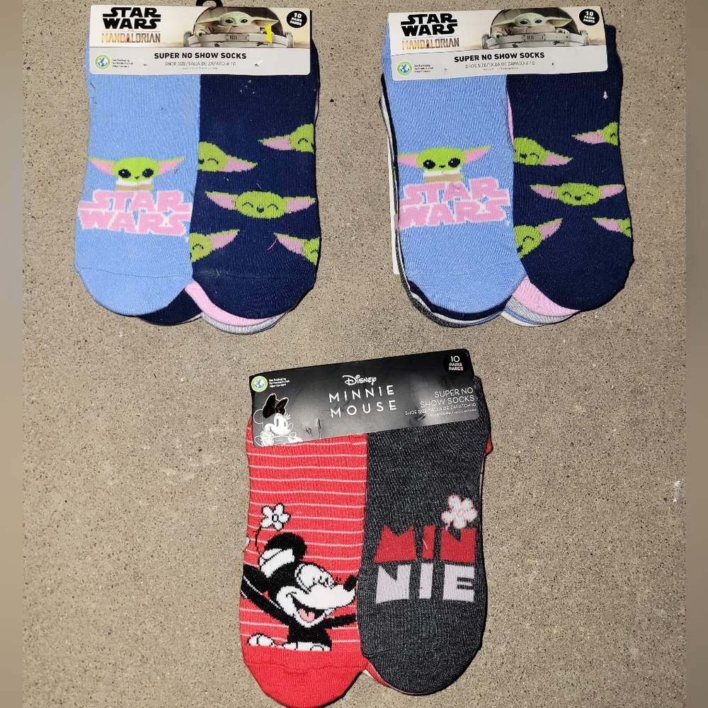 Baby Yoda and Minnie Mouse No Show Socks